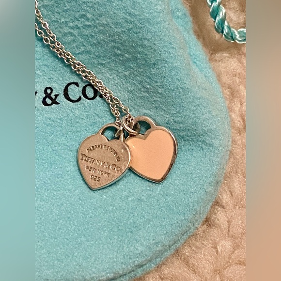 Tiffany & Co. Please Return Double Heart Necklace 925 Sterling Silver w/ Box - Picture 2 of 10